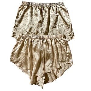 NASTY GAL Tan Silky Sleep Shorts 2-pair Beige Loungewear Satin Women’s 2 XS